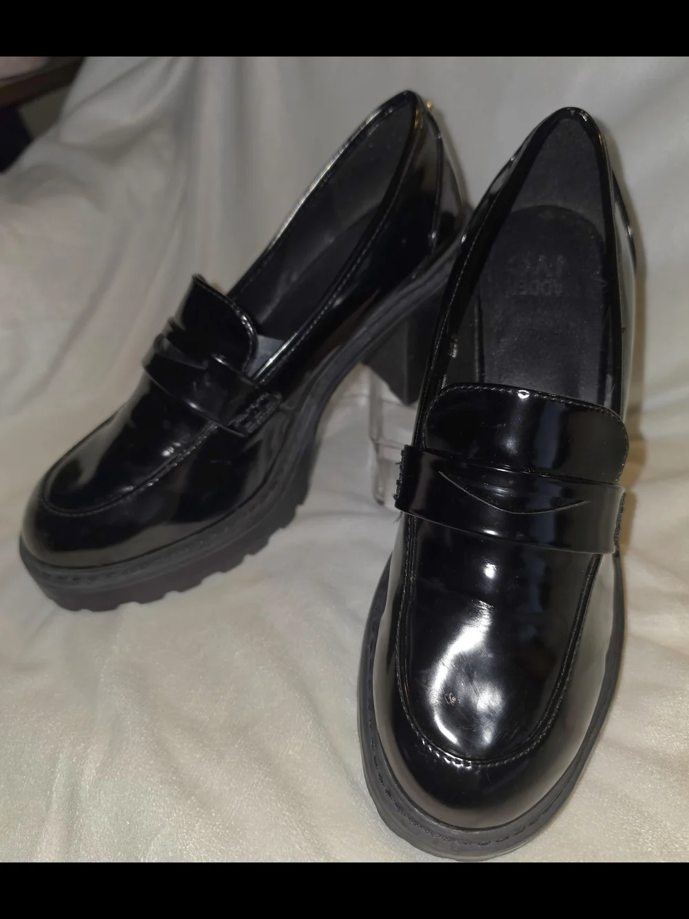 Women's Black Patent Platform Loafers - Sleek Slip-On Style
